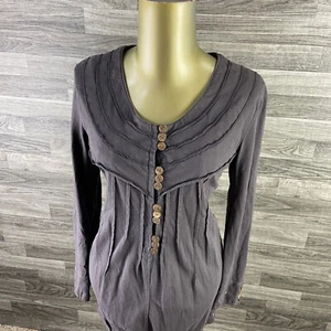 NEON BUDDHA Button Front Pleated Stretch Grey Long Sleeve Blouse Top Women's XS - Picture 1 of 9