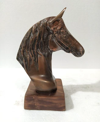 Cabeza de Caballo Metal Estatua Escritorio Estante Decoración Estatuilla Cobre Acabado Antiguo 9" Foto 1 de 4