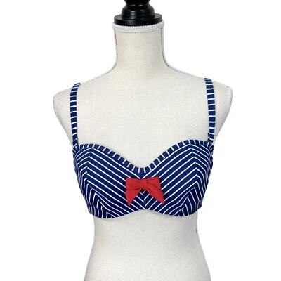 Nuevo con etiquetas Top de Bikini Panache Swim Britt a Rayas Talla 32D Marinero Náutico Pin Up Retro Foto 1 de 4
