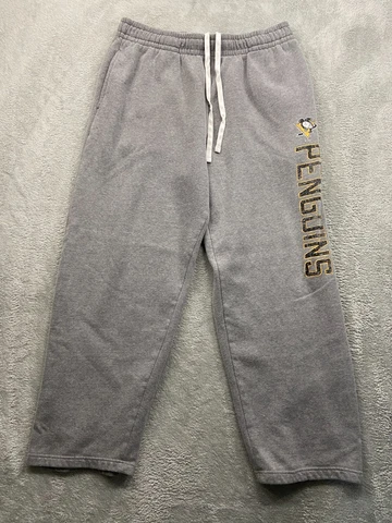 Pittsburgh Penguins Sweatpants Men's Extra Large Gray NHL Spell Out Logo Graphic Cover