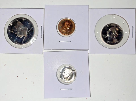 1971-S US Proof Coins ~ Fresh From Proof Set ~ 50c, 25c, 10c, 1c ~ N20 Cover