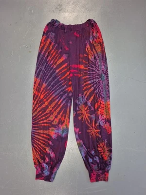HAREM PANTS Purple Red Pink Tie-Dye Women's Pants Elastic Waist Free Necklace - Image 1 of 4