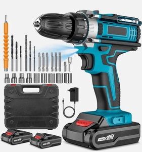 2 Battery 21V Cordless Drill Combi Electric Heavy Duty Impact Hammer Driver Set - Picture 1 of 14