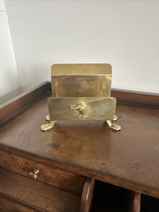 VTG Footed Brass Letter Envelope Mail Holder Desk Organizer With Claw Feet Duck - Picture 1 of 13
