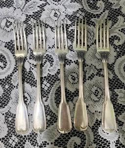 KONVOLUT 5 ALTE BIS ANTIKE VERSILBERTE "7" MITTAGESSENGABELN IM CHINON-STIL 🍽 - Bild 1 von 12