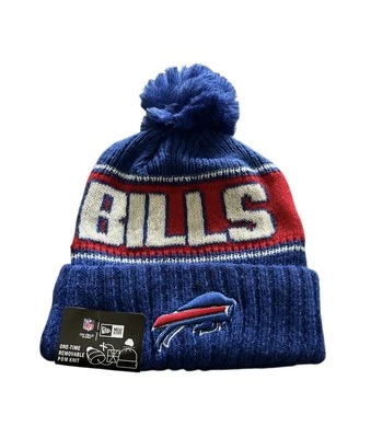 Buffalo Bills New Era Beanie Knit Pom 冬季 NFL 帽子 蓝色和红色 全新 — 第 1/4 张图片
