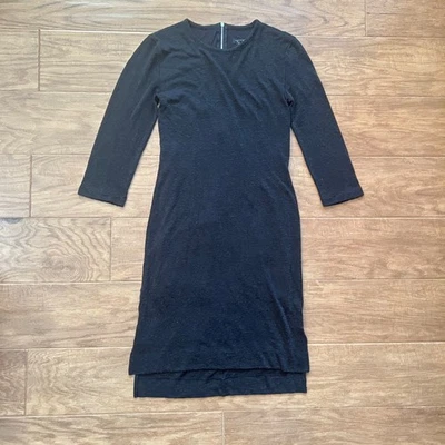 Vestido midi manga 3/4 con textura de trapo y hueso talla M forrado en negro Foto 1 de 4