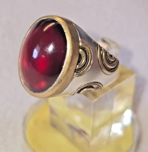 Großer 925 Silber Herrenring, roter Granat Mittelstein (B4U8) - Bild 1 von 8