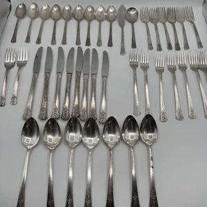 41 Stück Oneida Community Tudor Teller Glück Silberbesteck Edelstahl Vintage - Bild 1 von 14