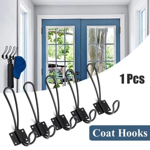 1Pcs Black Wire Loop Coat Metal Hooks Hook Vintage Wall Clothes Hanger Organizer - Picture 1 of 7