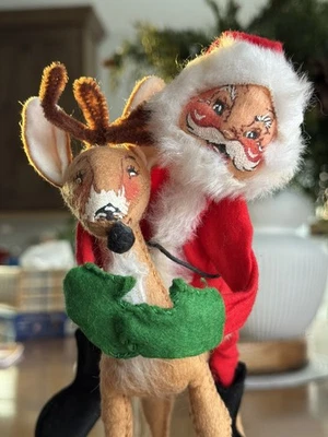 Annalee Santa Claus and Reindeer Vintage 1963 1965 Santa 10" reno 10" Foto 1 de 4