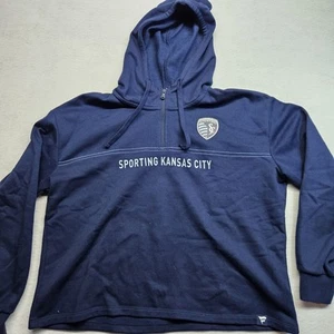Fanatics Sporting KC Kansas City 2XL Quarter Zip Hoodie Long Sleeve Fleece Blue  - Picture 1 of 7