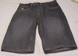 VTG Rocawear Boys Embroidered Long Black Jean Denim Shorts  Sz14 Y2K - Picture 1 of 8