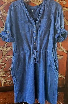 CAMISETA MIDI MUJER AZUL LANDS' END VESTIDO INFORMAL CON BOLSILLOS CORDÓN TALLA M Foto 1 de 4