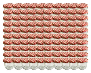 100 x Sturzgläser 230 ml Marmeladenglas Einmachglas rot kariert 100 Etiketten - Bild 1 von 2