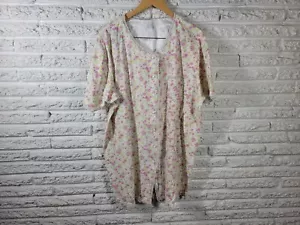 Secret Treasures Women Robe 2X Plus Short Sleeve Button Pink Floral Lightweight - Picture 1 of 10