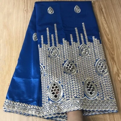 Tela de encaje George nupcial lentejuelas satinadas seda azul 5 yardas Foto 1 de 3