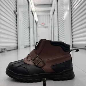 Polo Ralph Lauren Farleigh Zip Up Leather Rubber Duck Boots Youth Boys US Size 6 - Picture 1 of 12