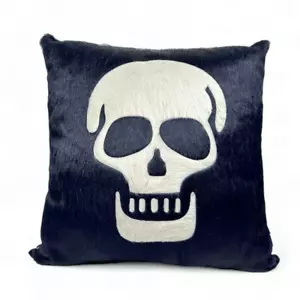Kyle Bunting Skull Cow Hide Pillow Black 21 X 21 X 6 Home Decor Punk Halloween - Picture 1 of 13