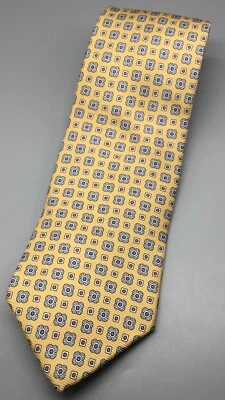Corbata de seda USA BROOKS BROTHERS MAKERS - Amarillo Azul Blanco Hecha en EE. UU. Foto 1 de 4