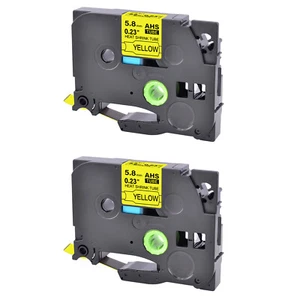 2PK HSe611 Heat Shrink Tube Black on Yellow Label Tape for Brother 5.8mm PTE550W - Picture 1 of 8