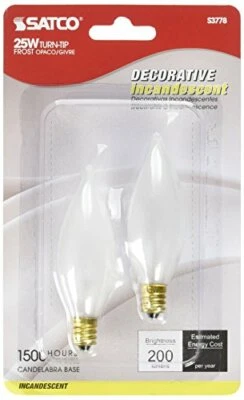 Satco Products S3778 120-Volt 25CA8 Candelabra Base Turn Tip Frosted Light Bulb - Image 1 of 3