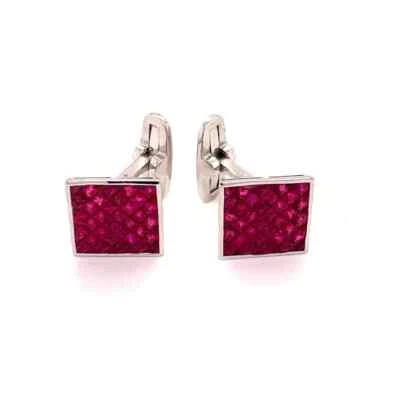 Men's Red Ruby & White Cubic Zirconia 4.40 Carat 925 Silver Beautiful Cuff Links - Image 1 of 3