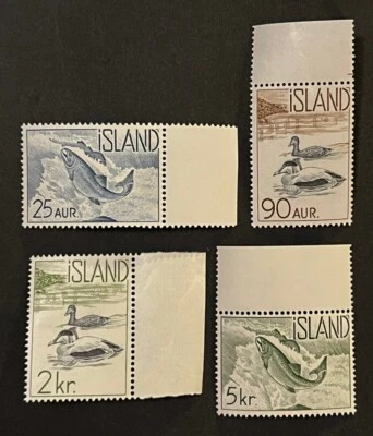 Sellos de viaje: estampillas de Islandia Scott #319-322 salmón y patos ancianos 1959 MNH OG Foto 1 de 4