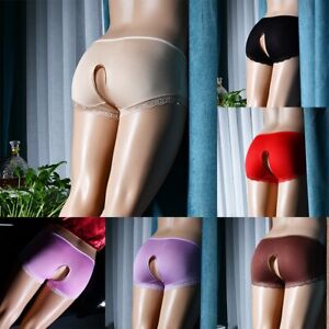 Ladies Plus Size Lace Shorts Sexy Open Crotch Underpants Multiple Colors