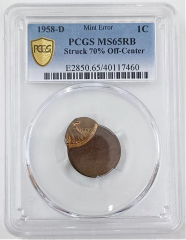 1958 D Mint Error Lincoln Penny 1c US Cent PCGS MS65 RB Struck 70% Off-Center K7 Cover