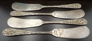 4er Set STIEFF Butterstreuer/Messer Rosenmuster Sterlingsilber flacher Griff - Bild 1 von 8