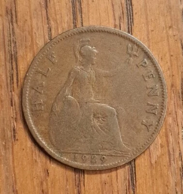 1929 United Kingdom Half Penny George V Seated Brittania 5.67g 25.5mm Coin - Image 1 of 4