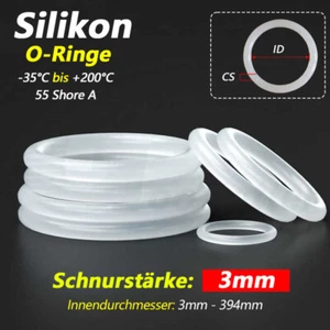 Schnurstärke 3mm O-Ringe Silikon Dichtring VMQ Dichtungsringe 3mm-394mm ID Weiß - Picture 1 of 165
