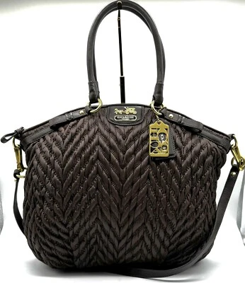 Coach Madison Quilted Leather Nylon Satchel Brown Handbag 18634 - Image 1 of 4