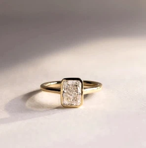 Bezel Set 1 Ct Emerald Cut IGI Certified Lab Grown Diamond Ring 14kt Yellow Gold - Picture 1 of 15