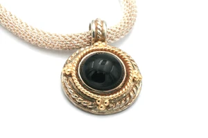 CID Clyde Duneier Onyx Pendant Necklace 14K Gold & Sterling Silver - Picture 1 of 6