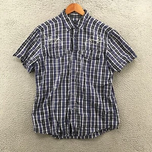 INC International Concepts Shirt Mens M Blue Plaid Floral Short Sleeve Button Up - Picture 1 of 16