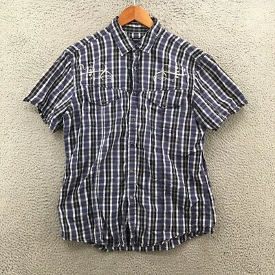 INC International Concepts Shirt Mens M Blue Plaid Floral Short Sleeve Button Up - Image 1 of 4