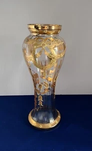 Jugendstil Bohemian Vase Art Nouveau 12 3/4" Antique. Gold Overlay - Picture 1 of 6