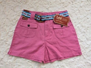 90s Y2K Girls 14 Lee Pink Shorts W Matching Embroidered Belt Adjustable Waist - Picture 1 of 11