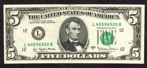 $5 1977-A MISMATCH SERIAL NUMBER ERROR L44 / L45 Second Digit SCARCE Ch CU - Picture 1 of 2