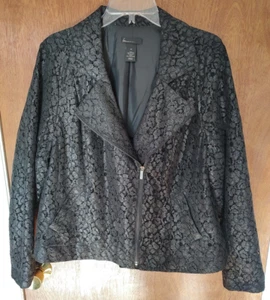Lane Bryant sz 18 asymmetric zip moto black lace shimmer jacket blazer - Picture 1 of 9
