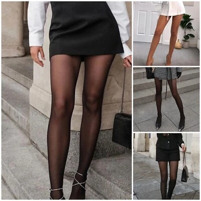 Meia-calça feminina transparente cintura alta renda sólida lingerie preta - Imagem 1 de 4