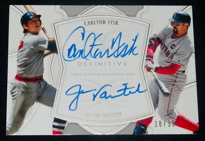 CARLTON FISK & JASON VARITEK AUTOGRAPHED BASEBALL CARD (RED SOX) #18 of 35! - Image 1 of 2