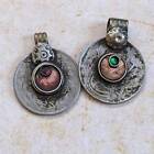 Pair Well-Worn Vintage Kuchi Tribal Coins Pale Pink Moons Ethnic Jewelry (15830)