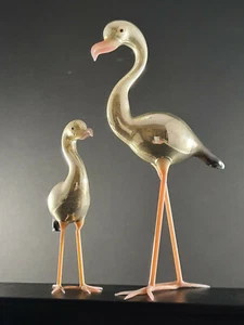 MURANO ANTIQUE Flamingos Glass Figurines Set of 2, Mirror Reflection, Late 1800s - Picture 1 of 12