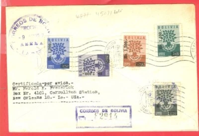 Bolivia Topic REFUGEE RELIEF 5diff Overprint Re-valued stamp on Registered cover - Image 1 of 2