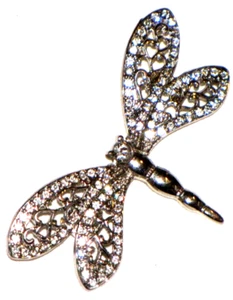 Dragonfly Brooch Silver Plated Rhinestones Womens - Picture 1 of 24