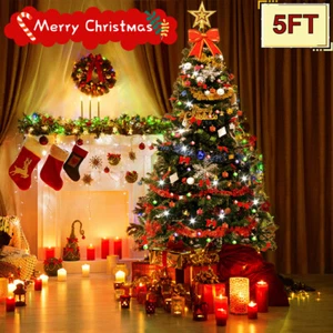 5FT Pre-Lit Christmas Tree Artificial Decor Light with Xmas Holiday Decoration - Picture 1 of 11