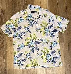 Camisa de campamento hawaiana Tommy Bahama 100 % seda abotonada para hombre L floral preparación tropical - Imagen 1 de 7